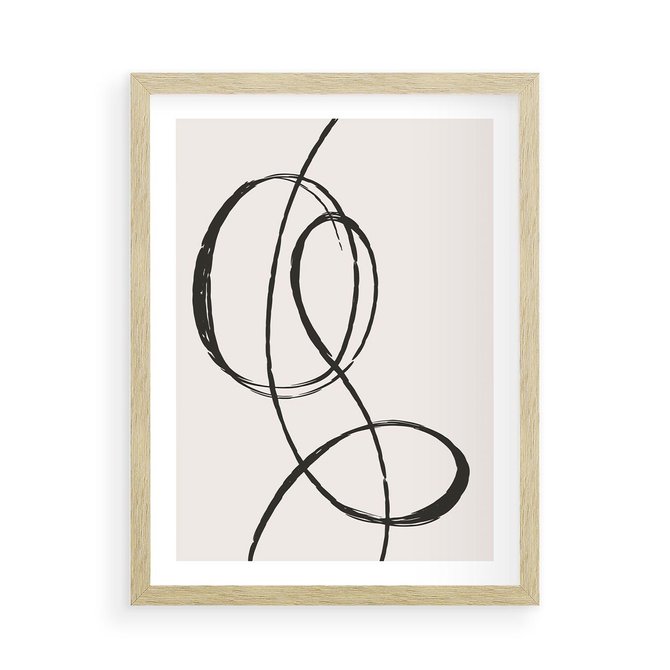 Plakat w ramie 50x70 - Zaklęte Linie - abstrakcyjne szkicowane linie, minimalizm - rama drewno