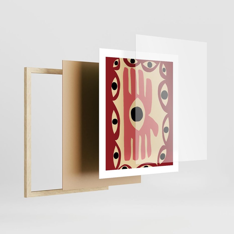 Plakat w ramie 40x50 - Migotliwe Kształty - abstrakcyjny obraz, boho styl - rama drewno