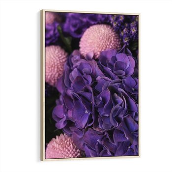 Obraz w ramie 80x120 - Fioletowa hortensja - kwiaty, hortensja - rama drewno