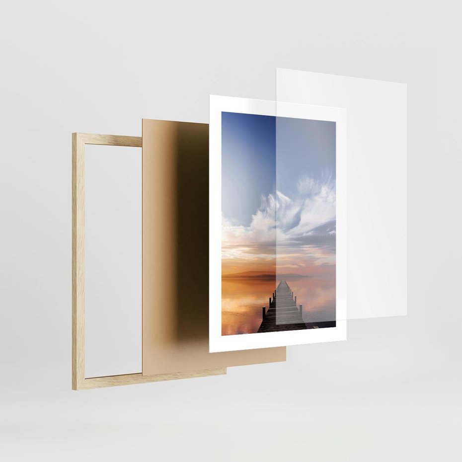 Plakat w ramie 30x40 - Magia Chwili - pomost, zachód - rama drewno