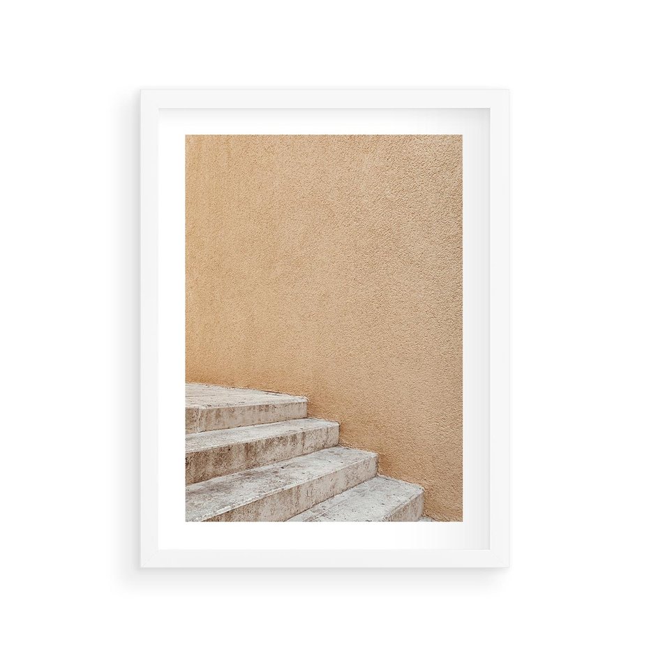 Plakat w ramie 30x40 - Schod w Beżu - schody, minimalizm - rama biała