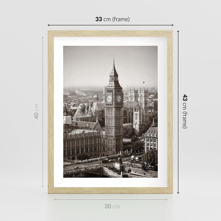 Plakat w ramie 30x40 - Magiczna esencja Londynu: Big Ben i miasto - Big Ben, Londyn - rama drewno
