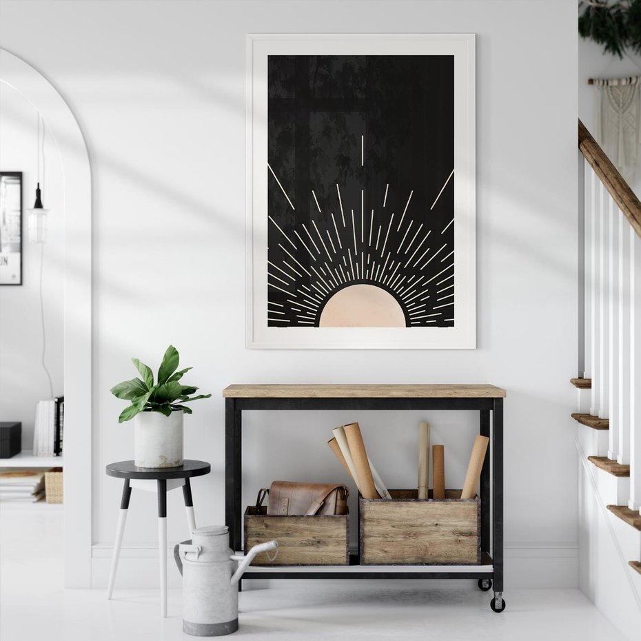 Plakat bez ramy 50x70 - Słoneczny Portret Duszy - boho czarne słońce, nowoczesna grafika