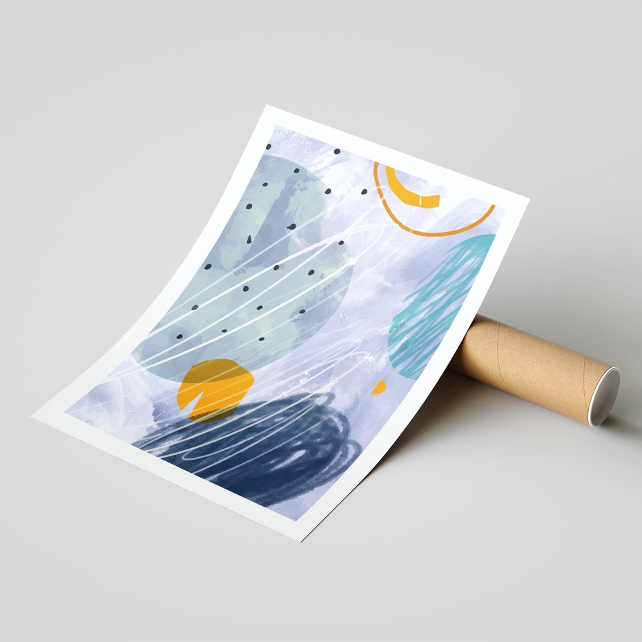 Plakat bez ramy 21x30 - Pastelowe Przenikanie - abstrakcyjny plakat do młodzieżowego pokoju, granaty fiolety