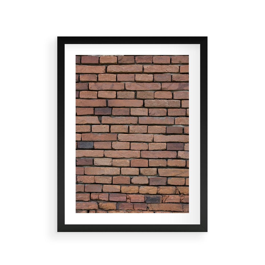 Plakat w ramie 30x40 - Mur cegieł: industrialny urok - cegły, mur - rama czarna