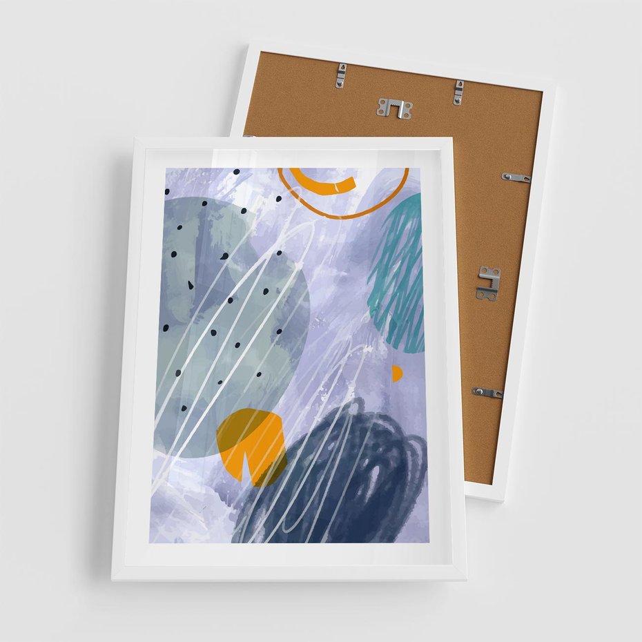 Plakat w ramie 50x70 - Pastelowe Przenikanie - abstrakcyjny plakat do młodzieżowego pokoju, granaty fiolety - rama biała