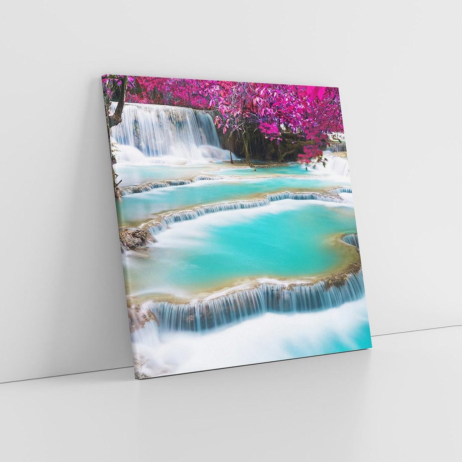 Obraz na płótnie 50x50 - Tajlandzki Wodospad: Moc Natury - Tajlandia, wodospad