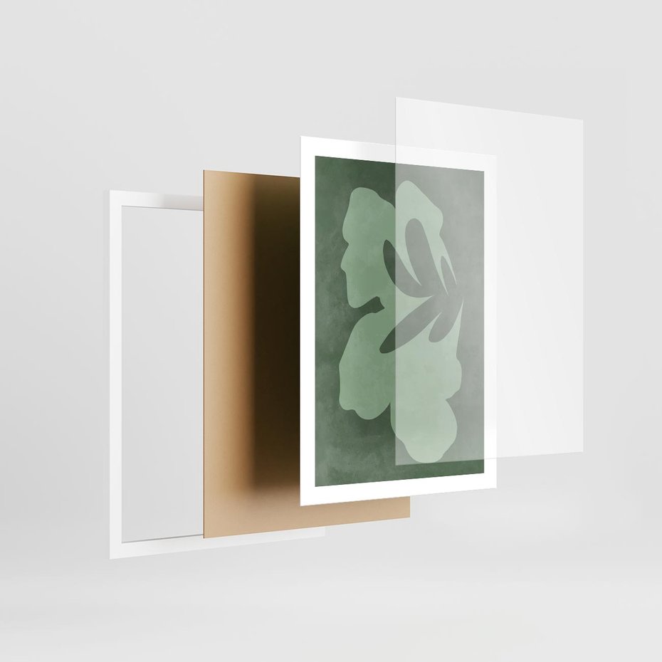 Plakat w ramie 50x70 - Kształty Zieleni - abstrakcyjny kształt, zielony plakat - rama biała