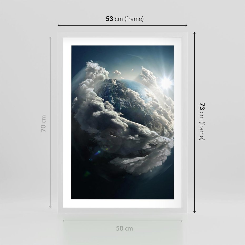 Plakat w ramie 50x70 - Chmurowa aura nad horyzontem - atmosfera, chmury - rama biała