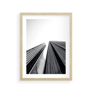 Plakat w ramie 30x40 - Monochromatyczna Wizja - architektura, wysoki wieżowiec - rama drewno