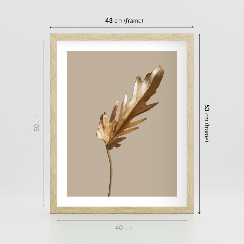 Plakat w ramie 40x50 - Piękno w Detalu - złoty, liść - rama drewno