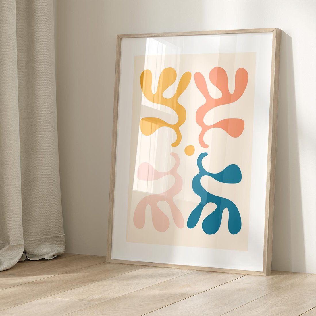 Plakat w ramie 50x70 - Migotliwe Akwarelowe Kontury - absrakcyjne dziwne formy, nowoczesny plakat - rama drewno