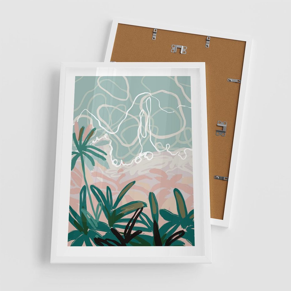 Plakat w ramie 50x70 - Rajski Stan - pastelowy krajobraz, nowoczesny plakat - rama biała