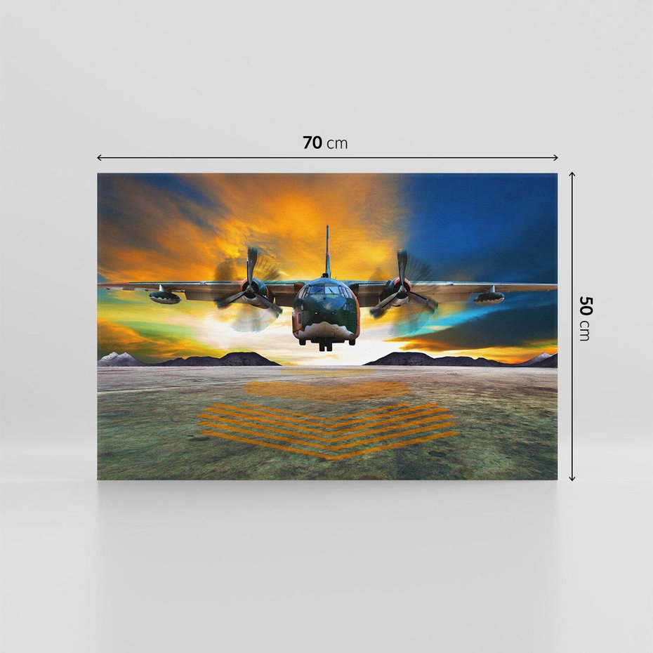 Obraz na płótnie 70x50 - Moc wojskowego transportu: Samolot na misji - samolot, wojsko