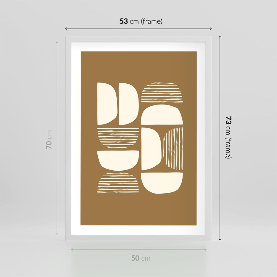 Plakat w ramie 50x70 - Wewnętrzne Spektrum - geometryczne boho kształty na brązowym, karmelowym tle - rama biała