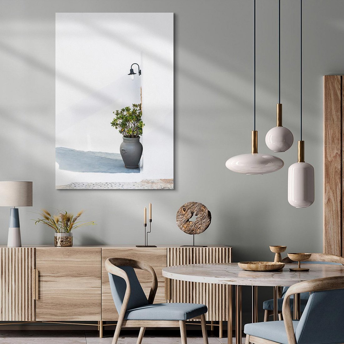 Obraz na płótnie 50x70 - Błękitne wybrzeże - Santorini, Grecja