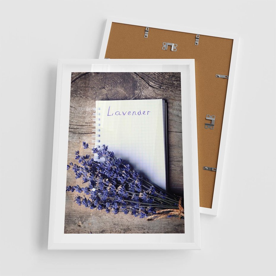 Plakat w ramie 50x70 - Lawendowa Magia - lawenda, fiolet - rama biała