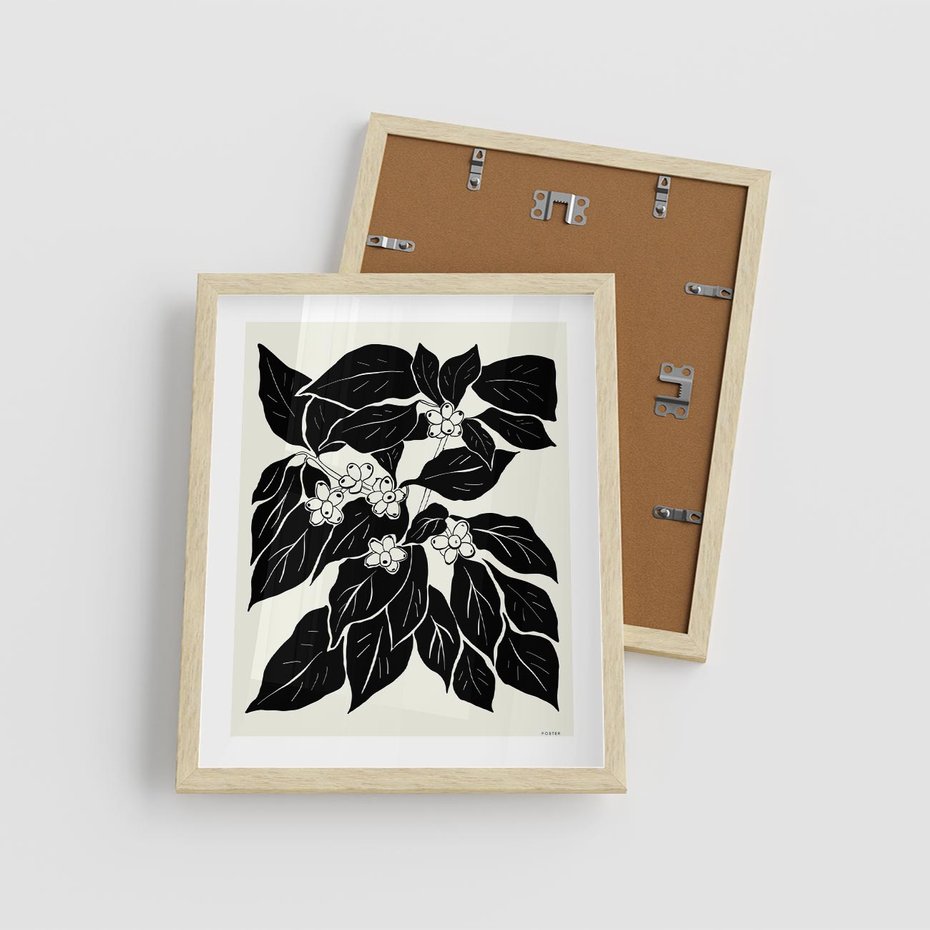 Plakat w ramie 40x50 - Ruchome szkicowe odbicia - czarno biała grafika, roślinność - rama drewno