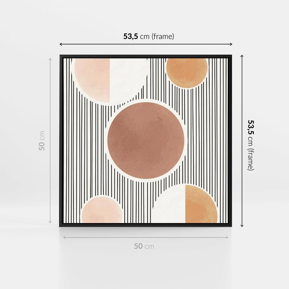 Obraz w ramie 50x50 - Rozplątane Granice - abstrakacyjna nowoczesna sztuka, koła okręgi - rama czarna