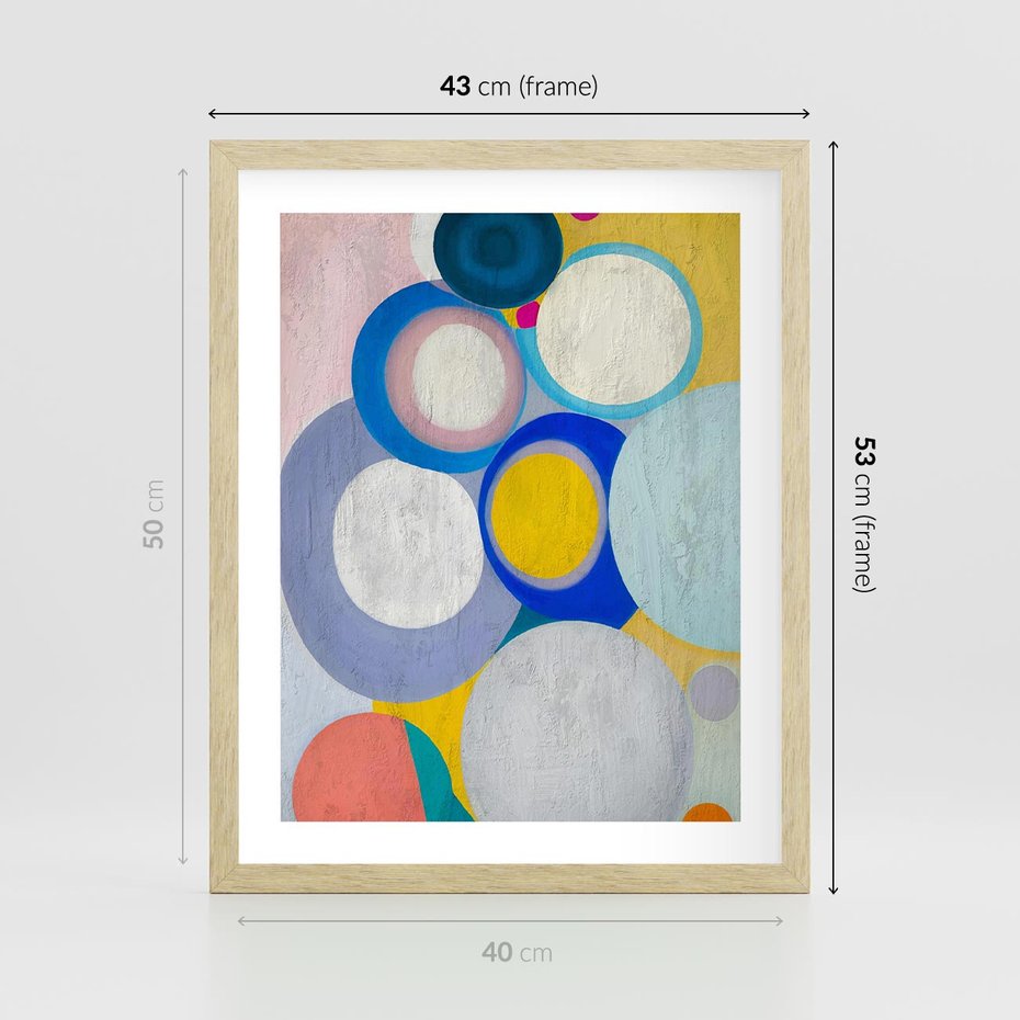 Plakat w ramie 40x50 - Rozkwitająca Symfonia Serca - abstrakcyjne geometryczne kształty, olejny obraz - rama drewno