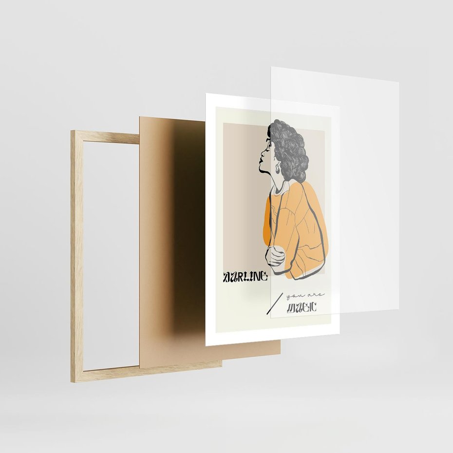 Plakat w ramie 50x70 - Siła Kobiety: Plakat ze Szkicem - kobieca grafika, plakat - rama drewno