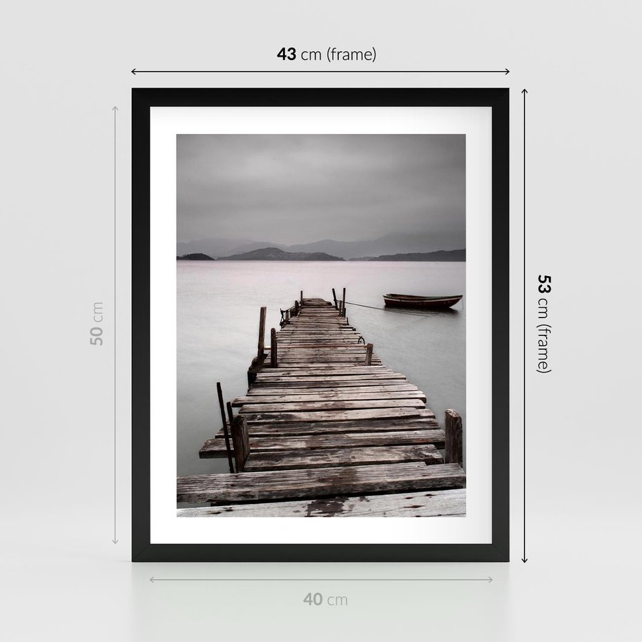 Plakat w ramie 40x50 - Spokój nad Jeziorem - pomost, jezioro - rama czarna