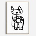 Obraz w ramie 80x120 - Portret Kociej Duszy - szkic kota, prymitywizm - rama drewno