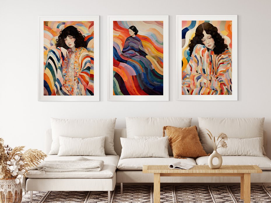 Zestaw obrazy w ramie 50x70 galeria - kobieta, boho, obraz, olejny, akwarela - rama biała