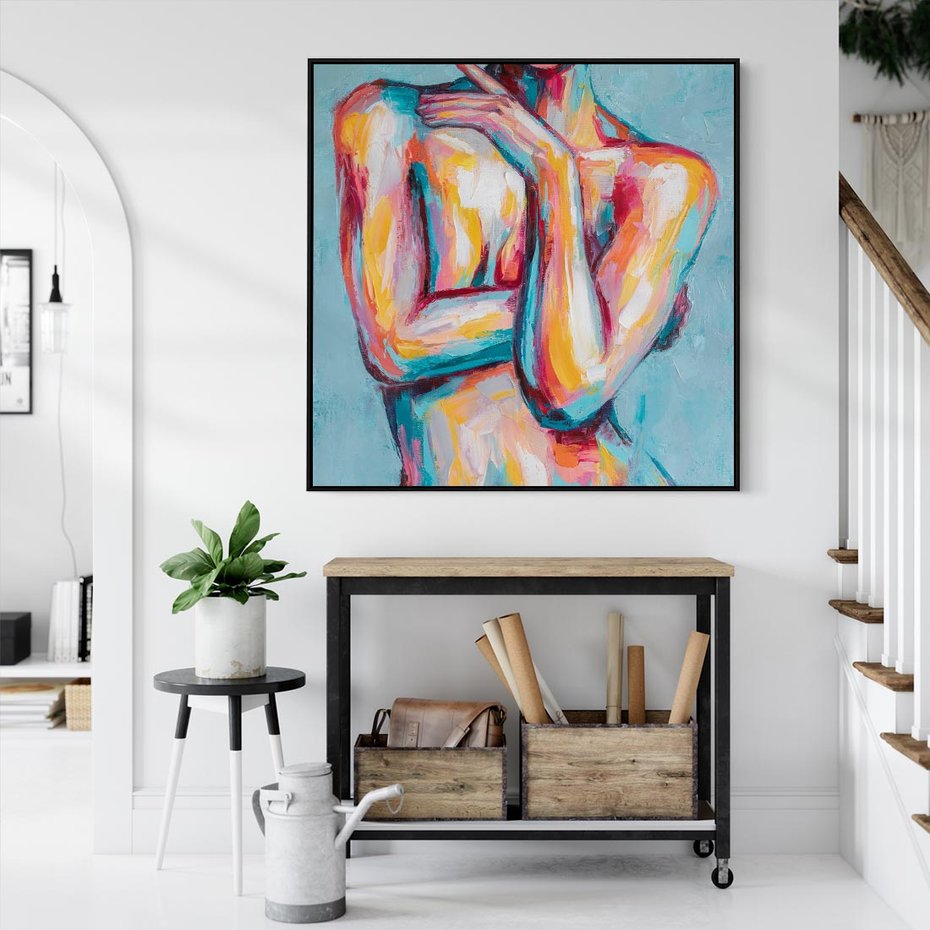 Obraz w ramie 50x50 - Nagie Natchnienie - obraz olejny, naga kobieta - rama czarna