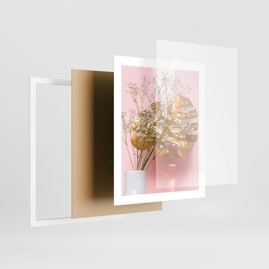 Plakat w ramie 40x50 - Blask Natury - złote, liście - rama biała