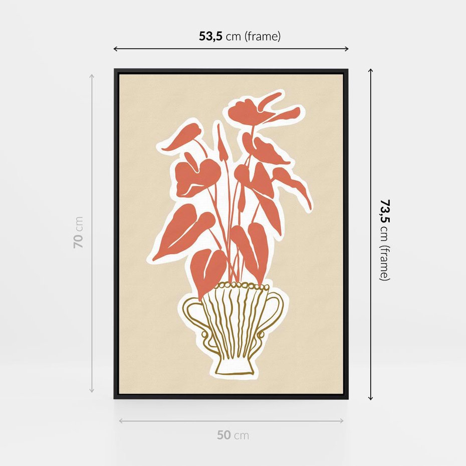 Obraz w ramie 50x70 - Harmonijne Echa - abstrakcyjne kwiaty liście, elegancka kompozycja - rama czarna