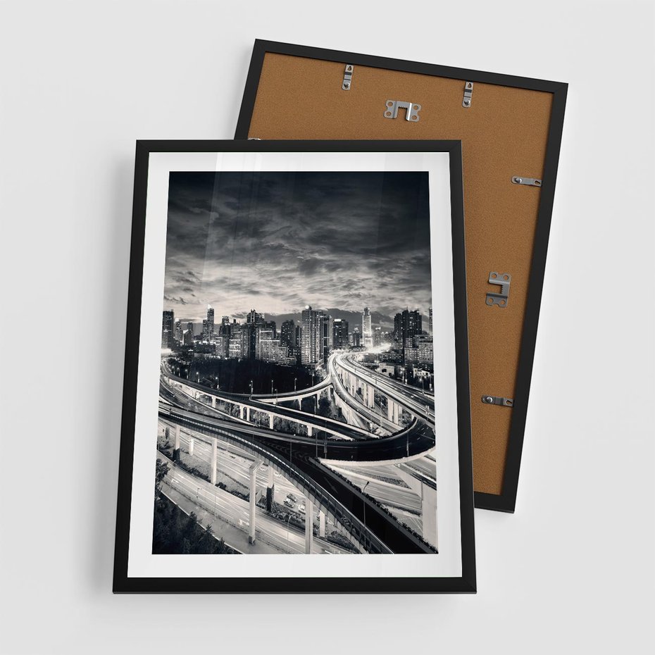 Plakat w ramie 50x70 - Miejska Symfonia - miasto, nocą - rama czarna