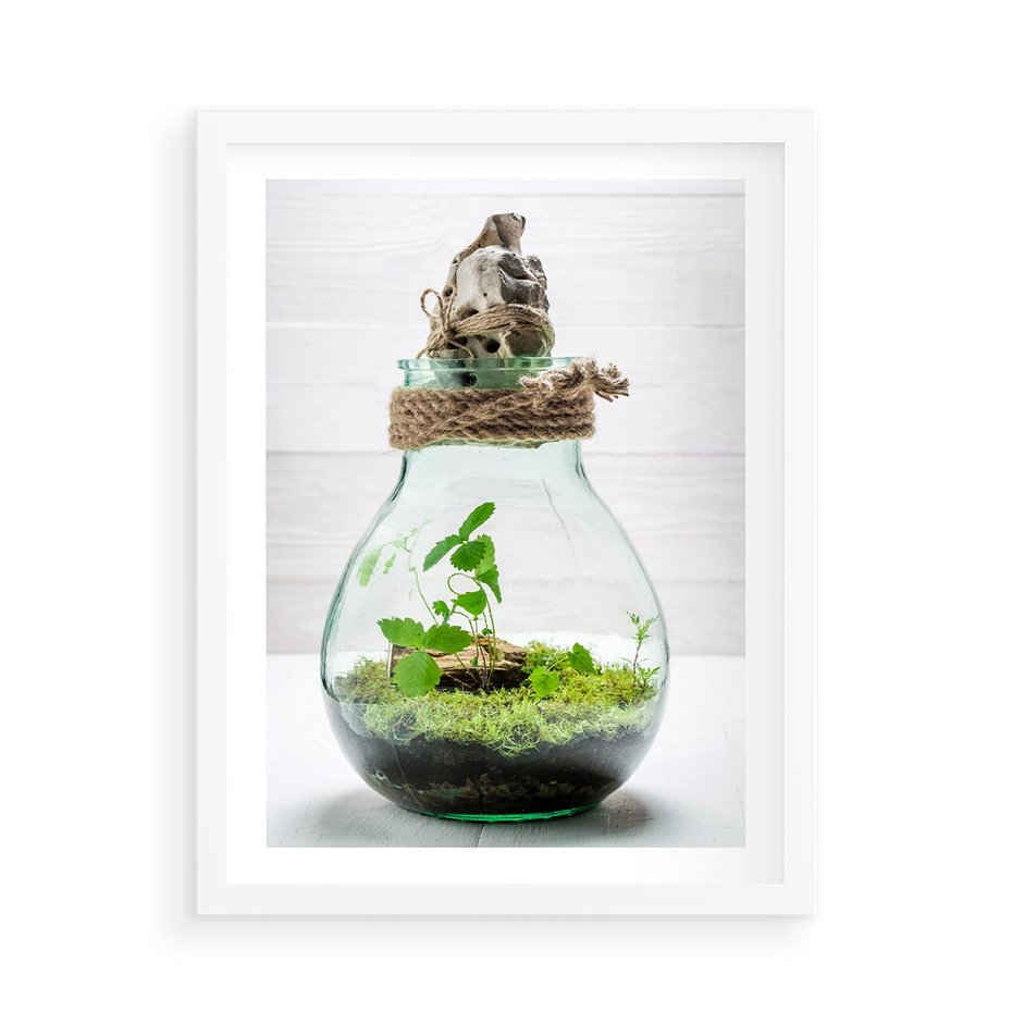 Plakat w ramie 50x70 - Żywioł Natury - liście, zieleń - rama biała