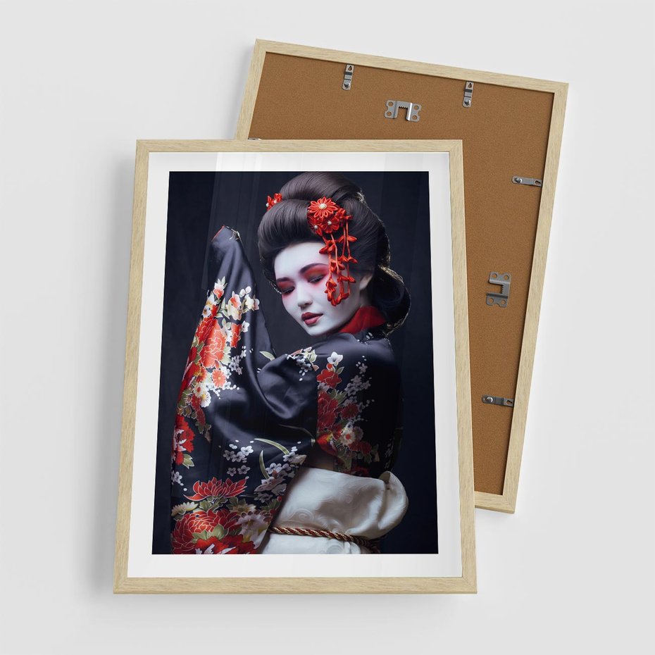 Plakat w ramie 50x70 - Elegancka japońska gejsza - japońska, gejsza - rama drewno