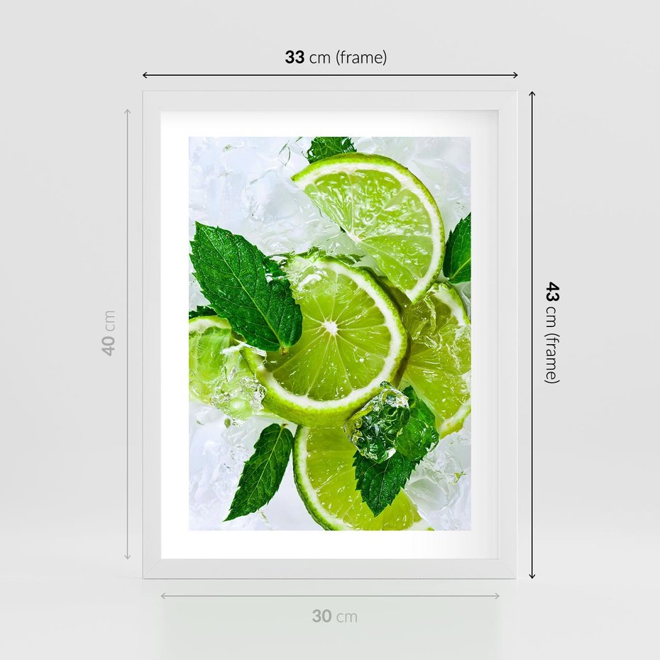 Plakat w ramie 30x40 - Ożywczy duet limonek i cytryn - limonki, cytryny - rama biała