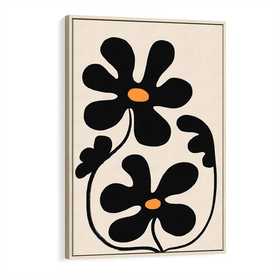 Obraz w ramie 70x100 - Wyjątkowość Boho - minimalistyczny abstrakcyjny obraz, prymitywne kwiaty - rama drewno