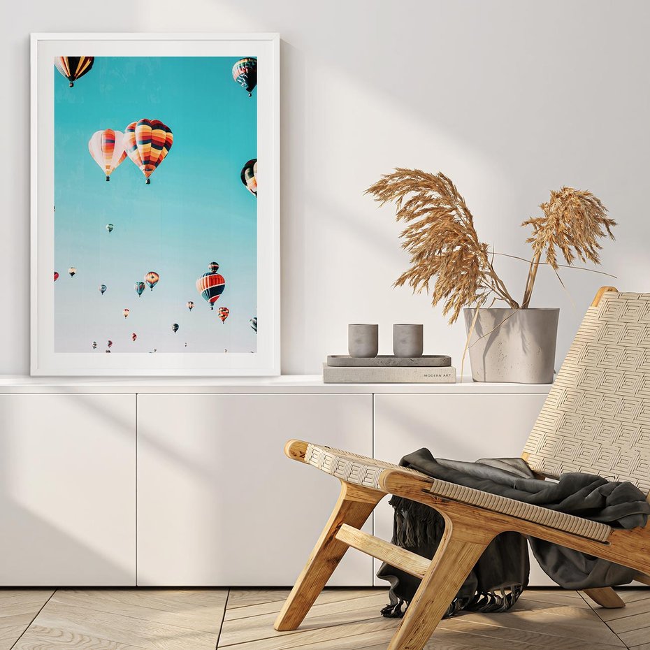 Plakat bez ramy 30x40 - Balonowa Ekscytacja - balony latają w powietrzu, wyścigi balonów