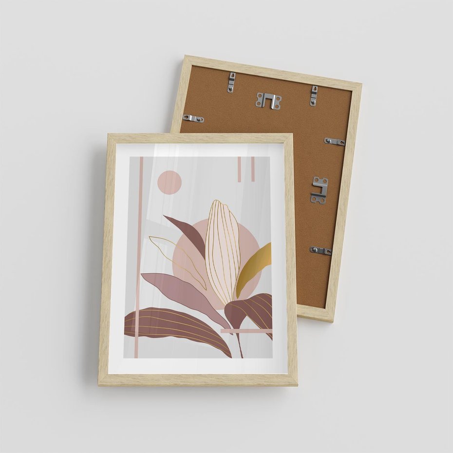 Plakat w ramie 30x40 - Pastelowa Uroda Natury: Kwiat z Złotymi Akcentami - pastelowa grafika, kwiat - rama drewno