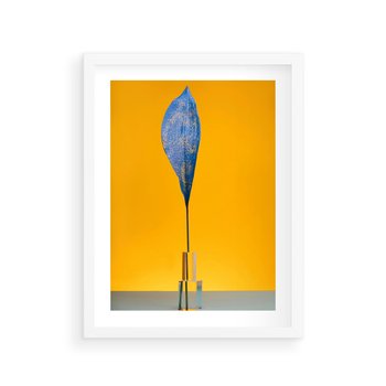 Plakat w ramie 50x70 - Niebiańskie liście - liść, liście - rama biała