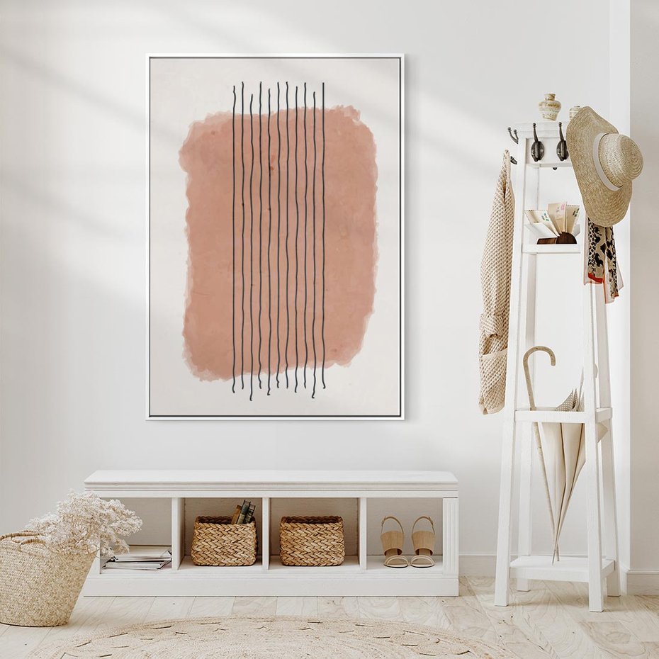 Obraz w ramie 50x70 - Rozmyte Widzenia - abstrakcyjna akwarelowa plama, nieregularne kreski - rama biała