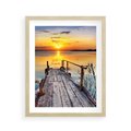Plakat w ramie 40x50 - Zachód nad jeziorem z pomostem - pomost, jezioro - rama drewno