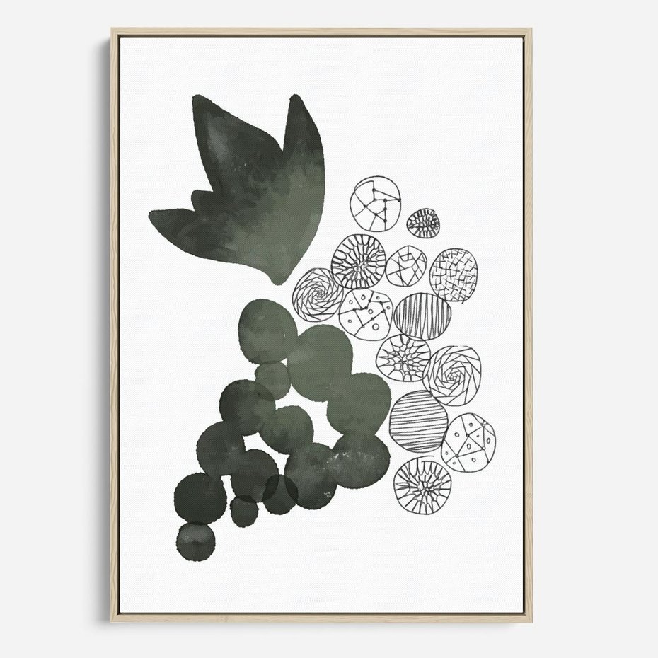 Obraz w ramie 50x70 - Grono Abstrakcji - minimalistyczny plakat, winogrona - rama drewno