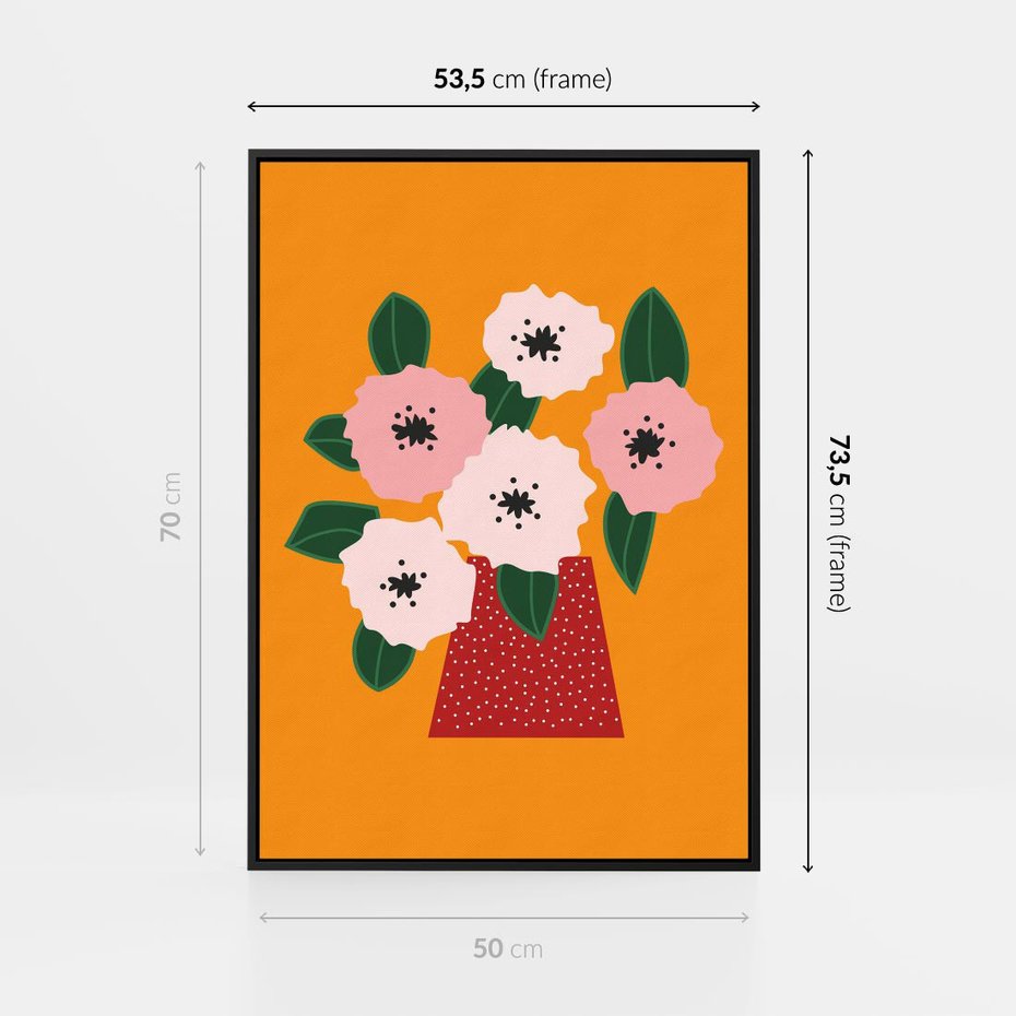 Obraz w ramie 50x70 - Harmonijne Granice - abstrakcyjne kwiaty, żółte tło - rama czarna