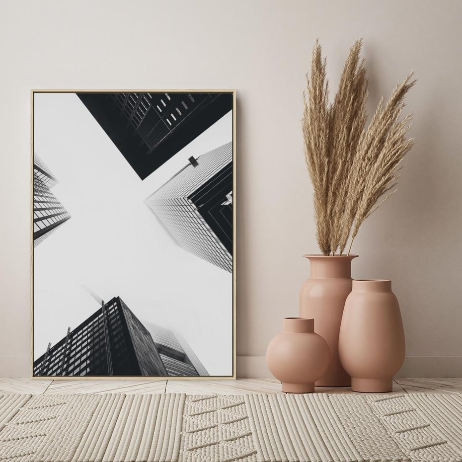 Obraz w ramie 70x100 - Nowoczesna Dynamika - perspektywa, wieżowce - rama drewno