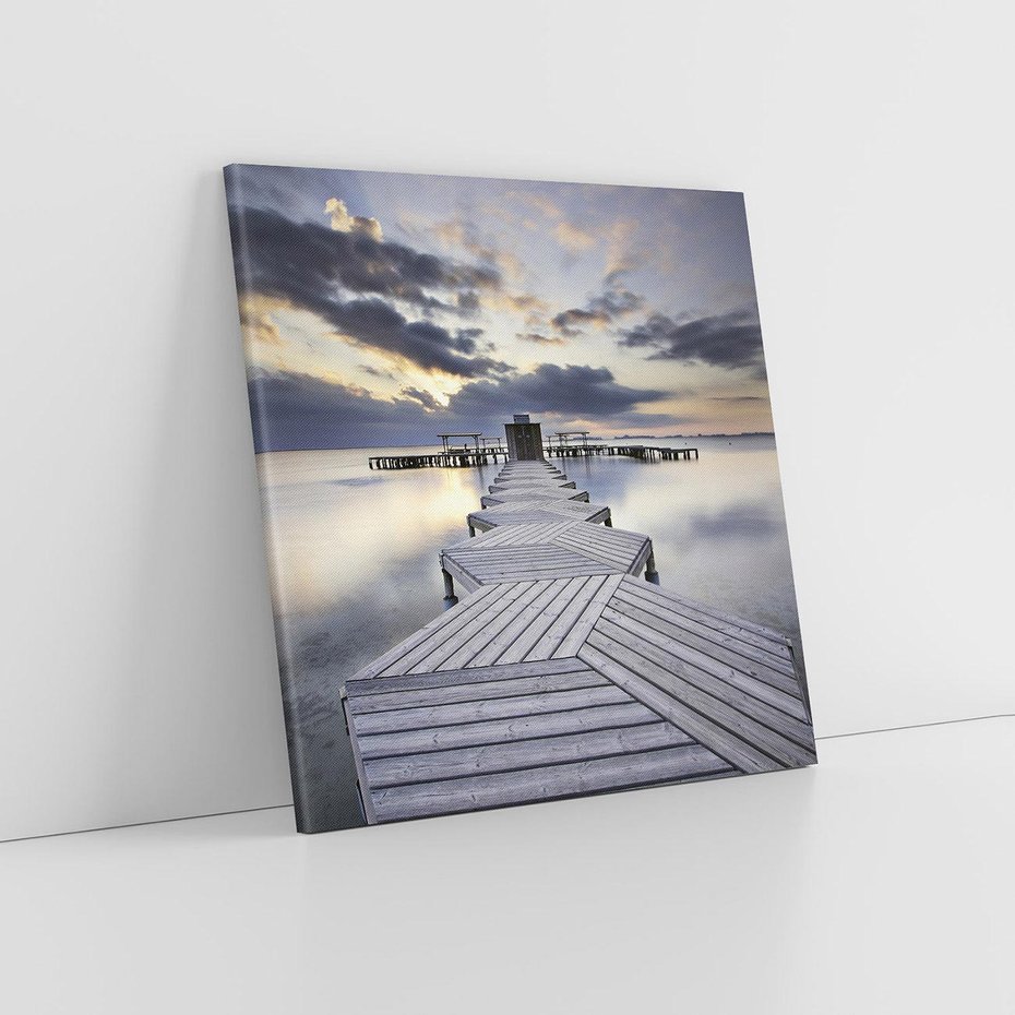 Obraz na płótnie 60x60 - Spokój nad Jeziorem - pomost, jezioro