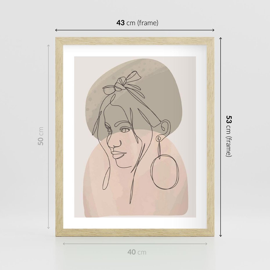 Plakat w ramie 40x50 - Kobieta w Linii: Akwarelowa Harmonia - kobieta one line, grafika - rama drewno