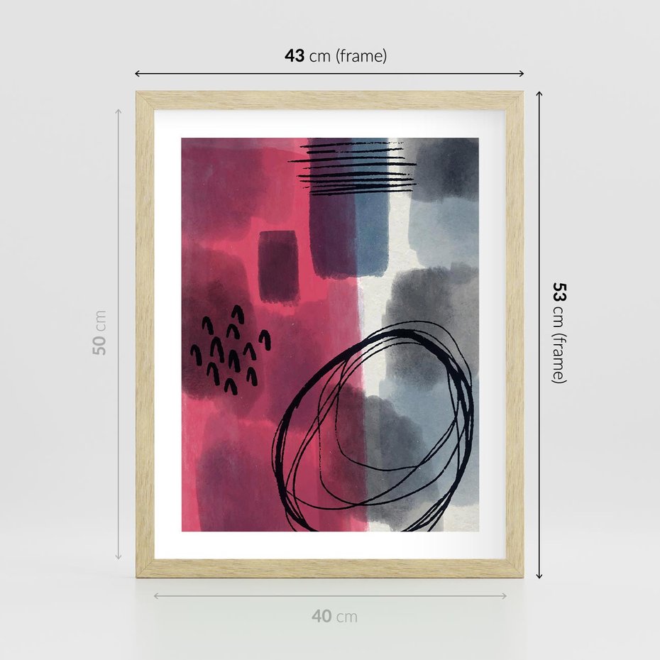 Plakat w ramie 40x50 - Formy w Różu i Granacie - abstrakcja, różne formy - rama drewno