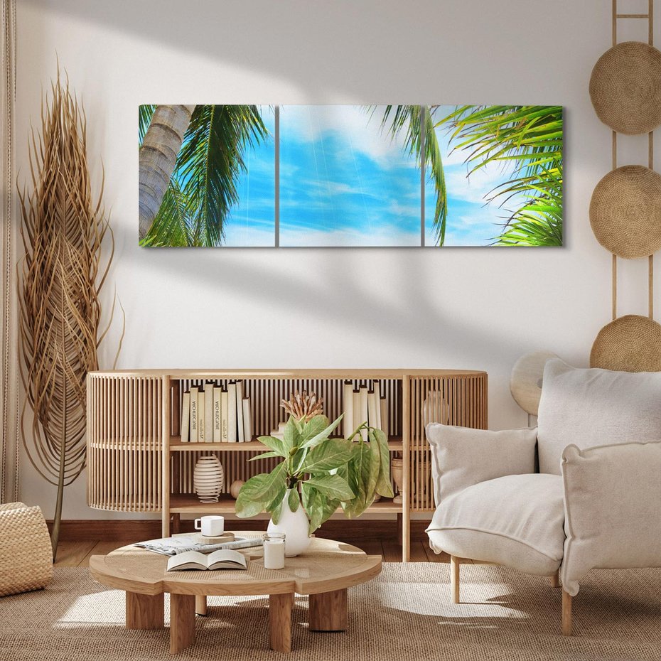 Obraz na płótnie 150x50 - Palmy tańczące na tropikalnej plaży - palmy, plaża