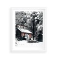 Plakat w ramie 40x50 - Zimowy Urok Drewnianego Domku - zima, drewniany domek - rama biała