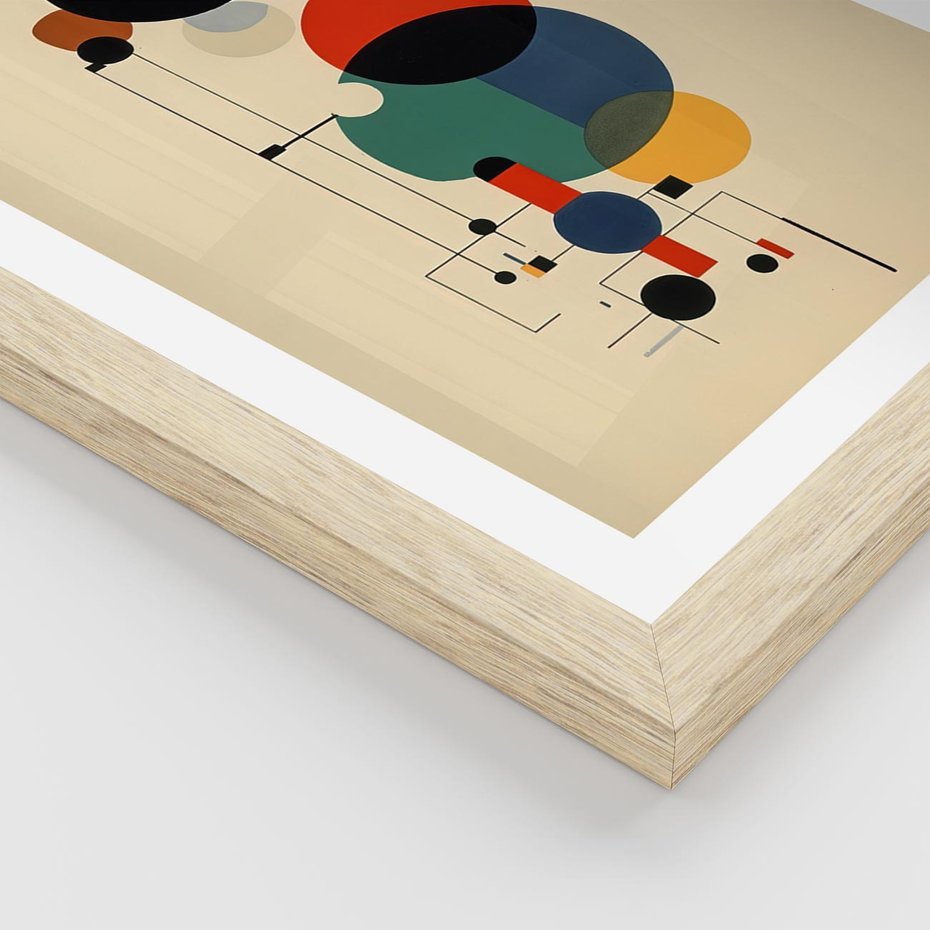 Plakat w ramie 30x40 - Migocące Impresje Odniesień - abstrakcyjna geometryczna kompozycja, koła linie - rama drewno